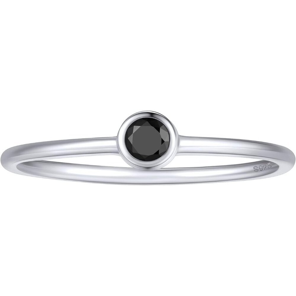 🆕Women Black Dainty Cubic Zirconia Promise Wedding Band Ring Minimalist Jewelry